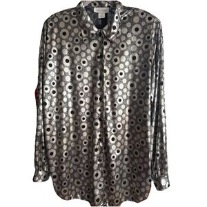Judy Bond Vintage Blouse Silver‎ Black Woman's Size Medium